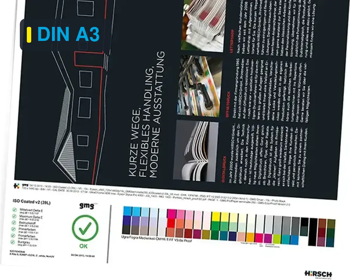 DIN A3 Proofbogen mit Medienkeil und Prüflabel